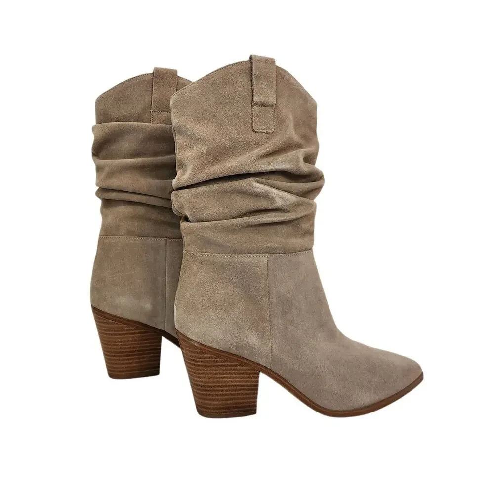New Nine West Kadon Tan Suede Western Style Slouchy Boot 9.5M
